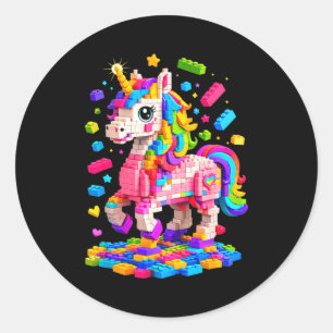 Pegatina Redonda Creador maestro de unicornio lindo construyendo la
