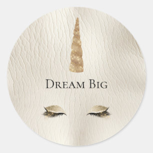 Pegatina Redonda Cream Faux Leather Gold Sparkle Glam Unicorn