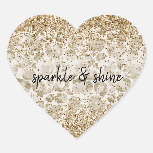 Pegatina Redonda Cream Leopard Print Glitzy Sparkle (Anverso)