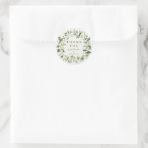 Pegatina Redonda Cream Snowberry+Eucalyptus Boda Gracias