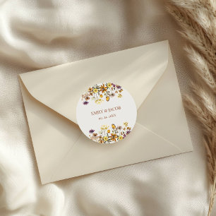Pegatina Redonda Cream & Terracotta Wildflower Boho Boda