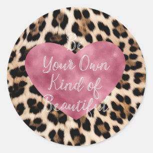 Pegatina Redonda Creamy Brown Black Leopard Heart Hermoso