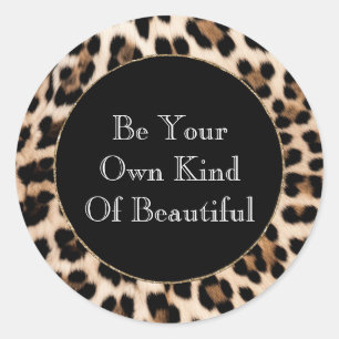 Pegatina Redonda Creamy Brown Black Leopard Print