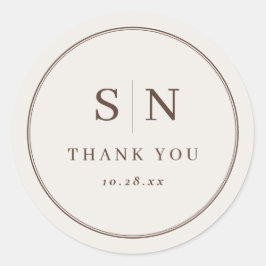 Pegatina Redonda Creamy White Minimal and Chic | Wedding Initial