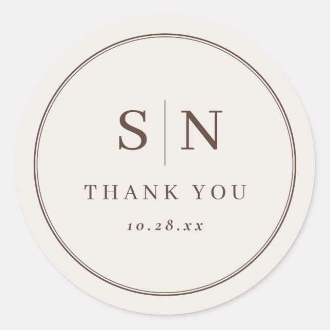 Pegatina Redonda Creamy White Minimal and Chic | Wedding Initial (Anverso)