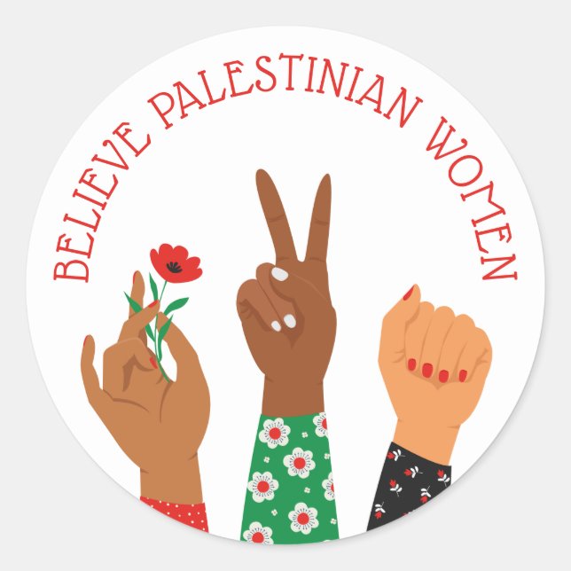 Pegatina Redonda "Crean mujeres palestinas" pro-Palestina (Anverso)