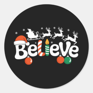 Pegatina Redonda Crean Navidades de Santa Sleigh Reindeer Candy Can