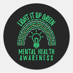 Pegatina Redonda Creando conciencia verde sobre la salud mental en 