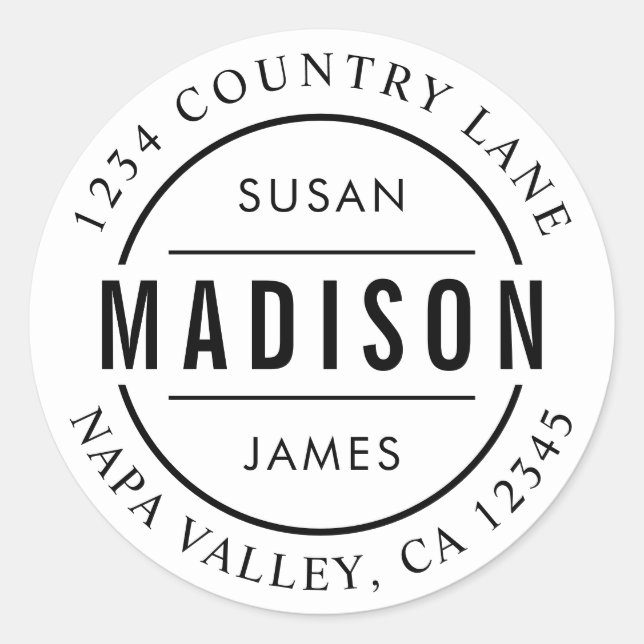 Pegatina Redonda Crear su propia dirección de devolución de nombre  (Anverso)