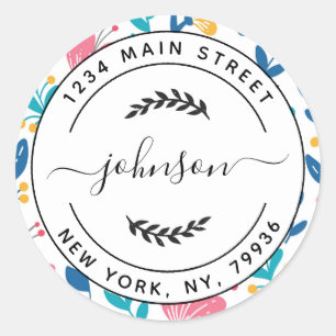 Pegatina Redonda Crear su propia dirección de devolución de redonde