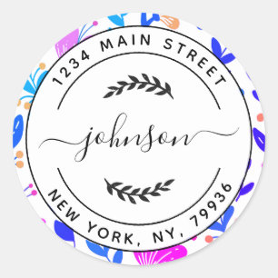 Pegatina Redonda Crear su propia dirección de devolución de redonde