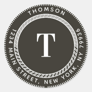 Pegatina Redonda Crear su propia dirección de devolución, monograma