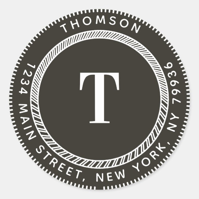 Pegatina Redonda Crear su propia dirección de devolución, monograma (Anverso)