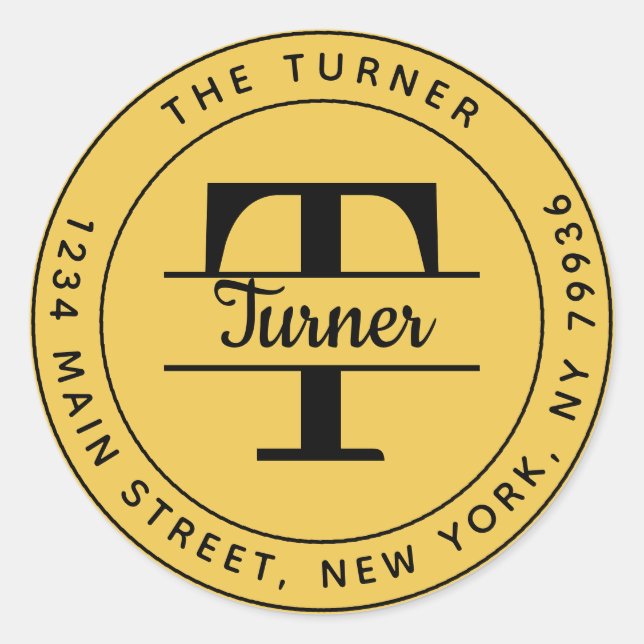 Pegatina Redonda Crear su propia dirección de retorno de monograma  (Anverso)