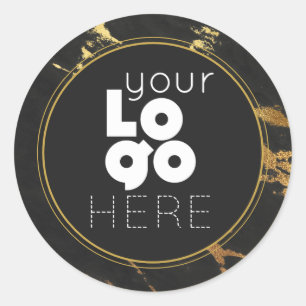Pegatina Redonda Crear su propio logotipo blanco de mármol negro y 