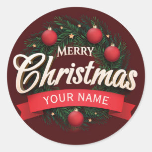 Pegatina Redonda Crear su propio nombre personalizado Feliz Navidad