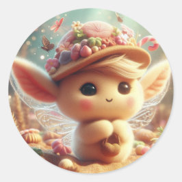 Pegatina Redonda Creatura de Orejas Cutas