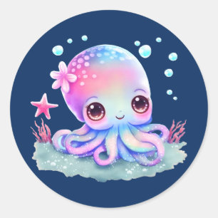Pegatina Redonda Creatura marina de Octopus Cute