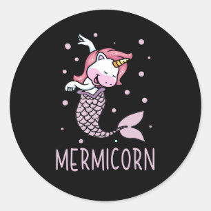 Pegatina Redonda Creatura mítica de Mermicorn Unicornio