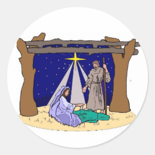 Pegatina Redonda Creche Scene Nativity Scene Manger