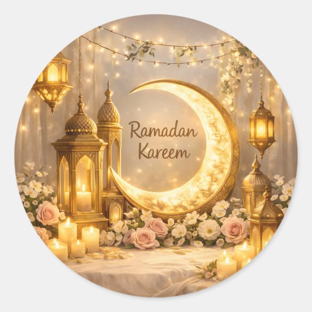Pegatina Redonda Creciente de Luz y Paz – Creciente de Ramadán (Anverso)