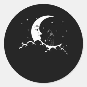 Pegatina Redonda Creciente luna de Gótico de gato en Egipto