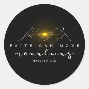 Pegatina Redonda Credo Cristiano Amanecer En Montañas Guión Blanco