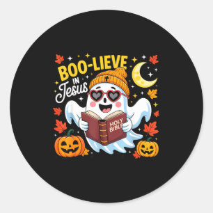Pegatina Redonda Cree-en Jesús fantasma cristiano Halloween diverti