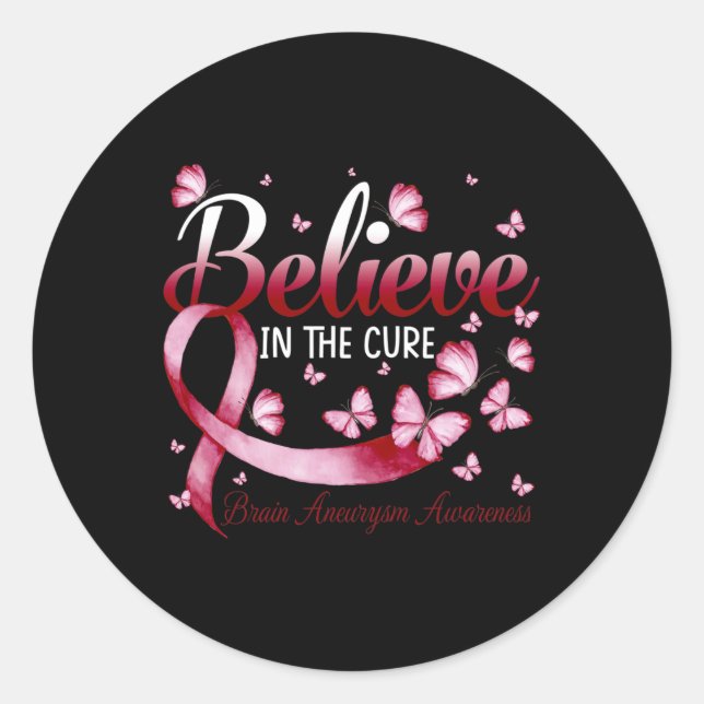Pegatina Redonda Cree En La Cure Brain Aneurysm Awareness Butte (Anverso)
