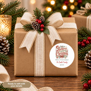 Pegatina Redonda Cree en la Magia de la Navidad Personalizado