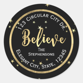 Pegatina Redonda Cree que las estrellas de oro Navidades devuelven 