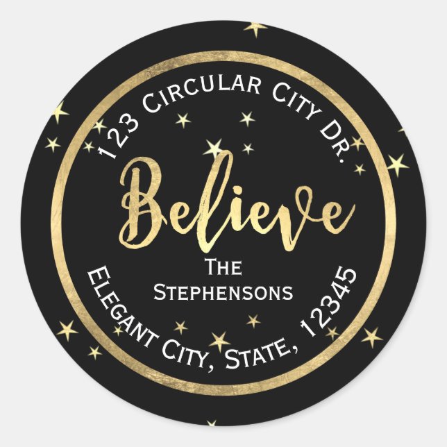 Pegatina Redonda Cree que las estrellas de oro Navidades devuelven  (Anverso)