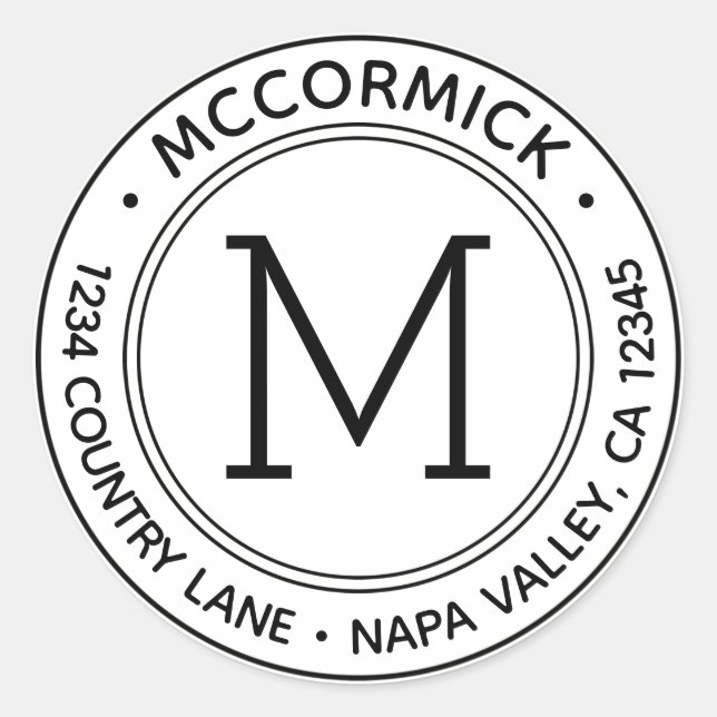 Pegatina Redonda Cree su propia dirección de devolución de monogram (Anverso)