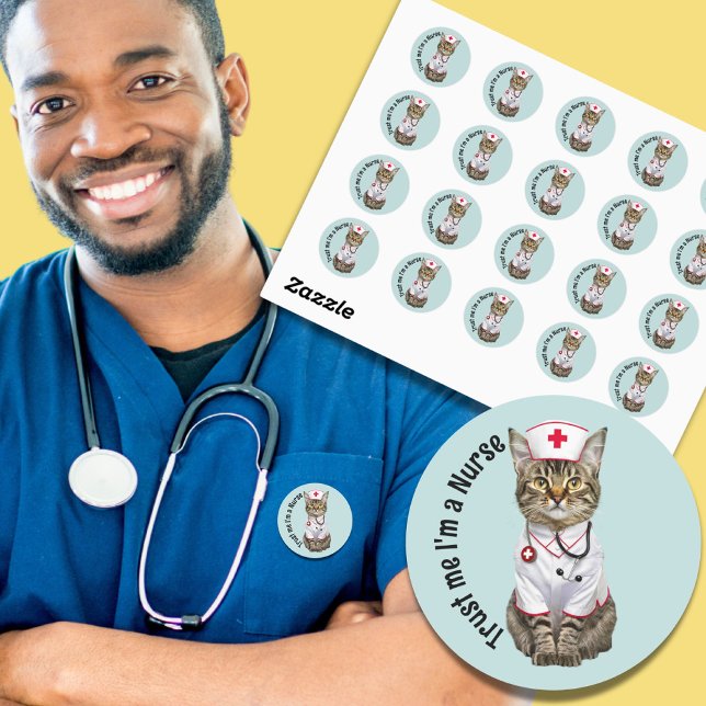 Pegatina Redonda Créeme, soy enfermera, médica de gatos lindos (Subido por el creador)