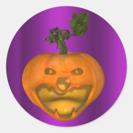 Pegatina Redonda Creepe Halloween morado de Jack O'Lantern