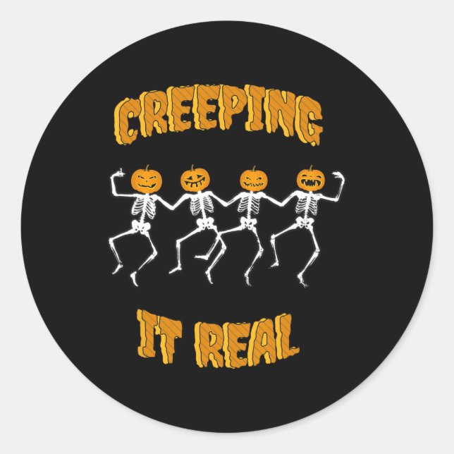 Pegatina Redonda Creeping It Real Skeleteen Halloween Jack'o Lanter (Anverso)