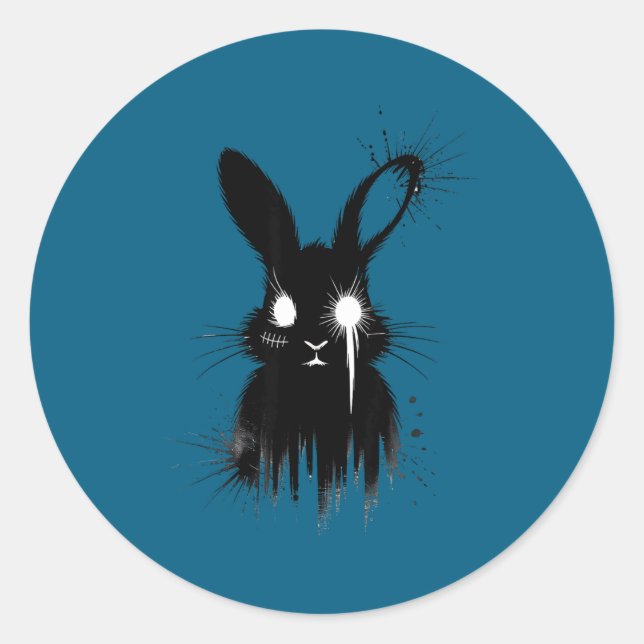 Pegatina Redonda Creepy Cute Goth Bunny Horror Rabbit Sketch Alt Ng (Anverso)