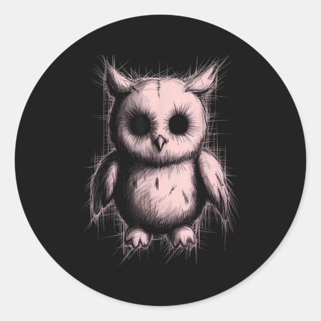 Pegatina Redonda Creepy Cute Goth Owl Horror Sketch Alt Nge Evil  (Anverso)