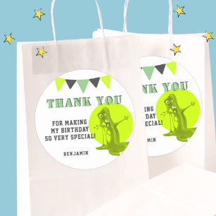 Pegatina Redonda Creepy Slime Monster Kid Gracias Cumpleaños