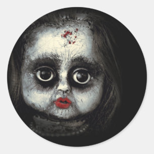 Pegatina Redonda Creepy Spooky Doll Halloween Gore