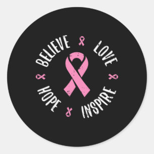 Pegatina Redonda Creer Amor Esperanza Cinta rosa Cáncer de Mama Awa