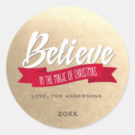 Pegatina Redonda Creer en la magia del oro de los Navidades