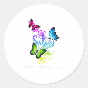 Pegatina Redonda Creer Fe Esperanza Amar Regalo de Mariposa