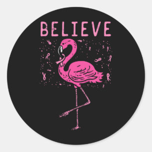 Pegatina Redonda Creer Flamingo Cinta Rosa Awarene de Cáncer de Mam