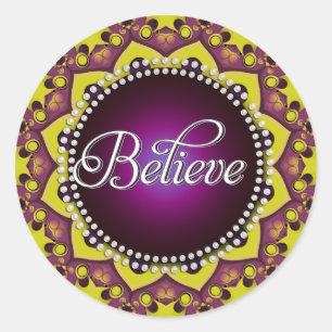 Pegatina Redonda Creer : Inspire : Círculo de Mandala amarillo mora
