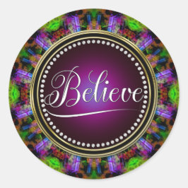 Pegatina Redonda Creer : Inspire : Círculo de mandarla púrpura verd