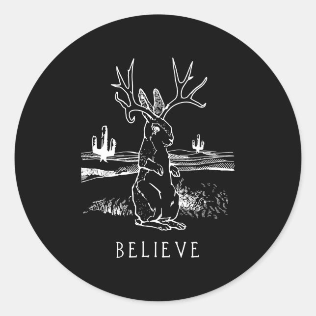 Pegatina Redonda Creer Jackalope Cryptid Rabbit Bunny Apparel (Anverso)