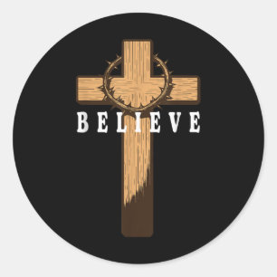 Pegatina Redonda Creer Jesús Cruz Cristiano Dios Fe Biblia Reli