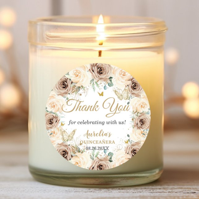 Pegatina Redonda Crema Beige Champagne Floral Quinceañera Sweet 16 (Subido por el creador)