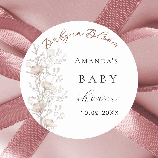 Pegatina Redonda Crema beige de flor silvestre Baby Shower (Subido por el creador)